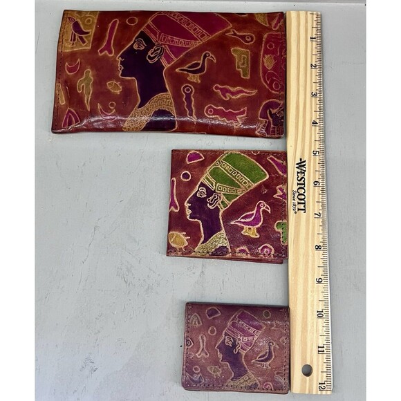 Vintage Red Leather African 3 Piece Wallet Set - Picture 7 of 8